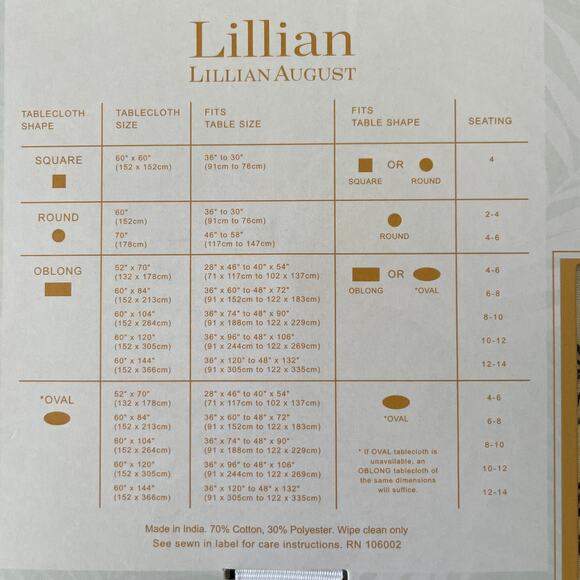 Lillian August Floral Easy Care Indoor Outdoor Tablecloth 60x120 Blue White NEW - Picture 12 of 15